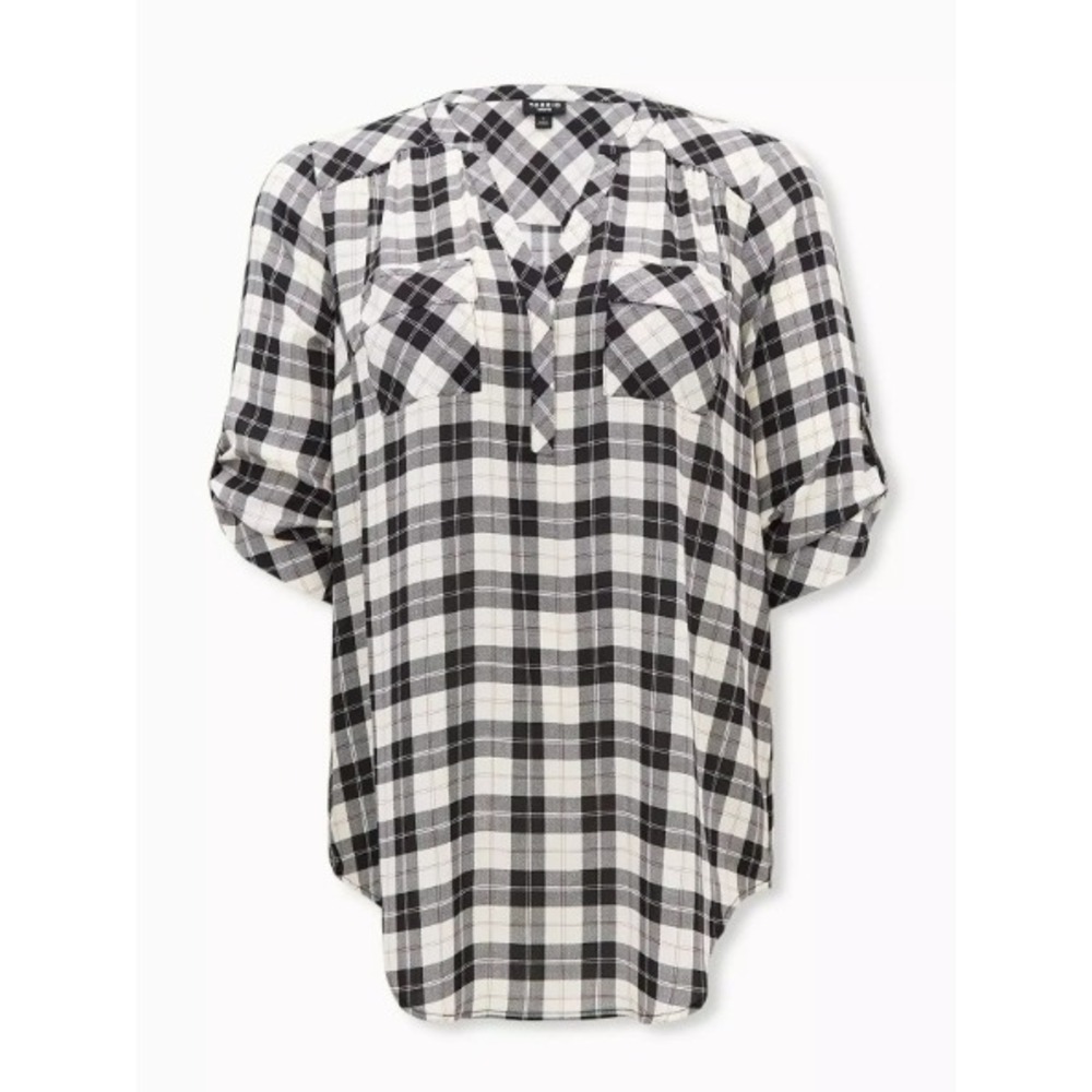 TORRID Womens Plus 4‎ Harper Black & White Georgette Pullover 3/4 Sleeve Tunic